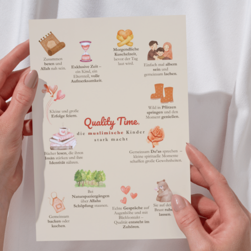 Postkarte „Quality Time, die muslimische Kinder stark macht“